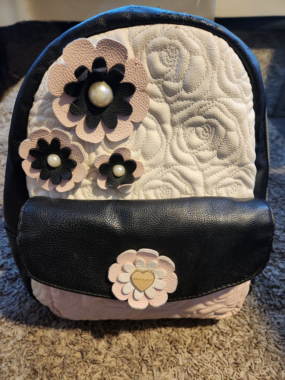 Betsey Johnson Floral Applique Quilted Small Backpack